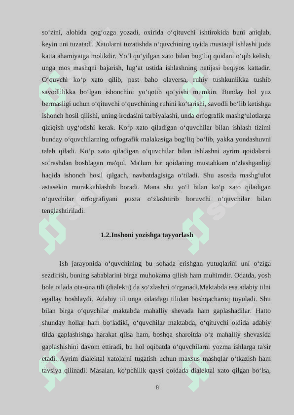 Darsliklardagi insho uchun berilgan materiallarni tahlil qilish 8