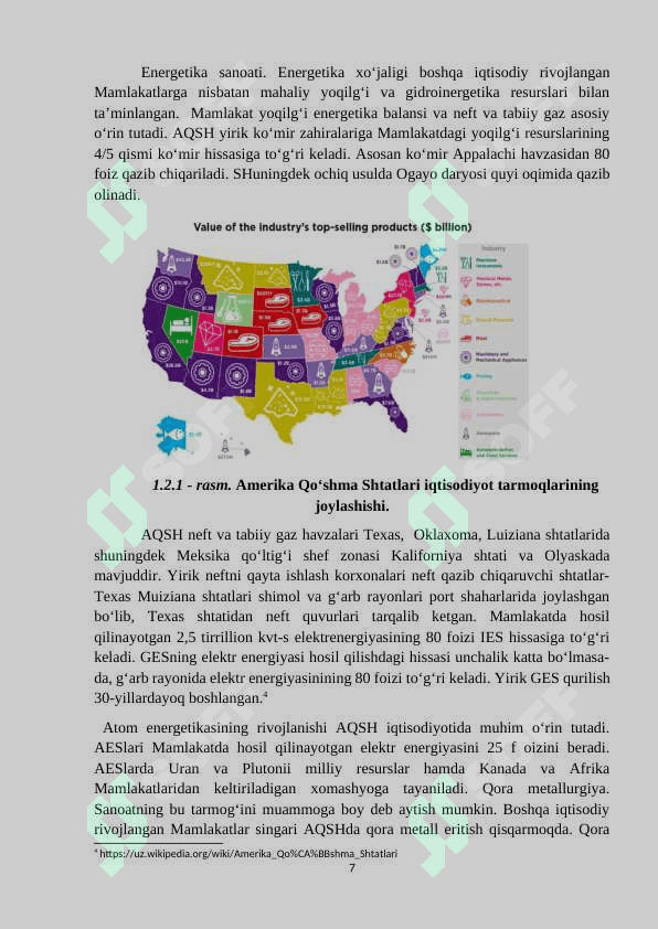 Amerika Qo‘shma Shtatlarining jahon xo‘jaligida tutgan o‘rni  va iqtisodiy rayonlari 7