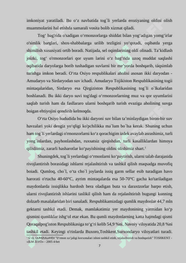 “O`rmon ekosistemalari, ularning hozirgi holati va istiqbollari (O`zbekiston misolida)” 7