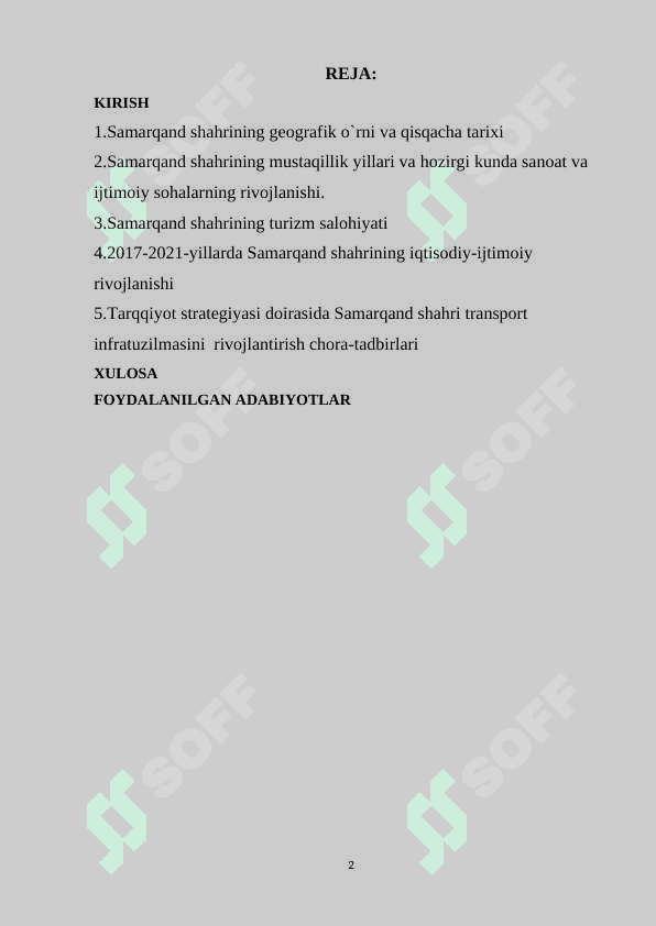 “Samarqand shahrining iqtisodiy-ijtimoiy rivojlanishi” 2