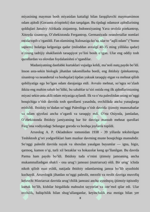 “Jamiyat va tabiat o`zaro ta`sirining asosiy bosqichlari” 8