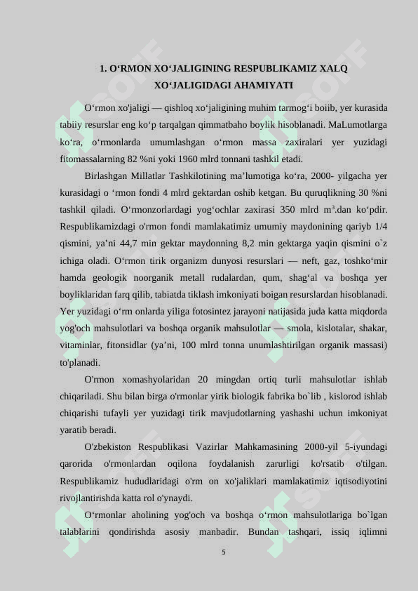 “O`zbekistonda o`rmon xo`jaligining rivojlanishi” 5