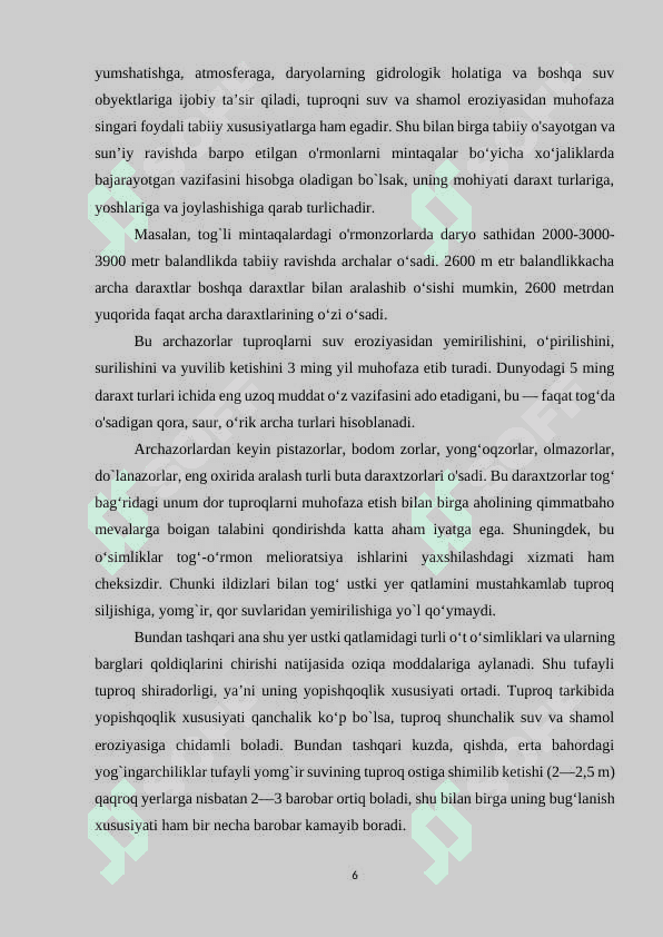 “O`zbekistonda o`rmon xo`jaligining rivojlanishi” 6