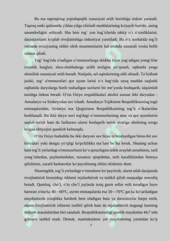 “O`zbekistonda o`rmon xo`jaligining rivojlanishi” 7