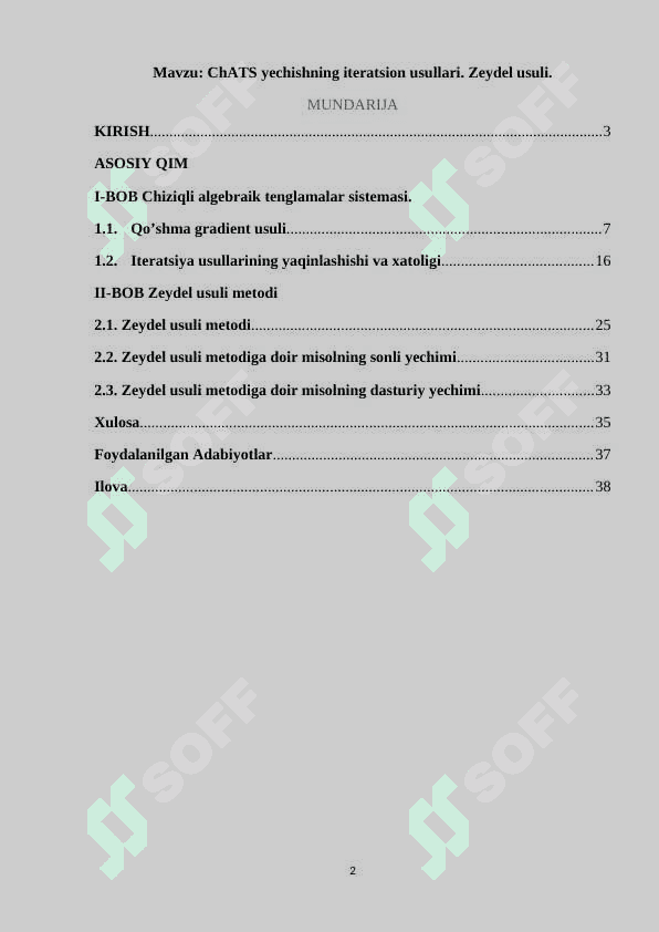 ChATS yechishning iteratsion usullari. Zeydel usuli 2