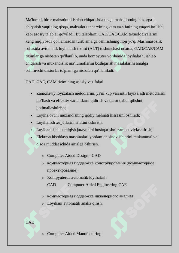 CAD CAE CAM tizimi 2