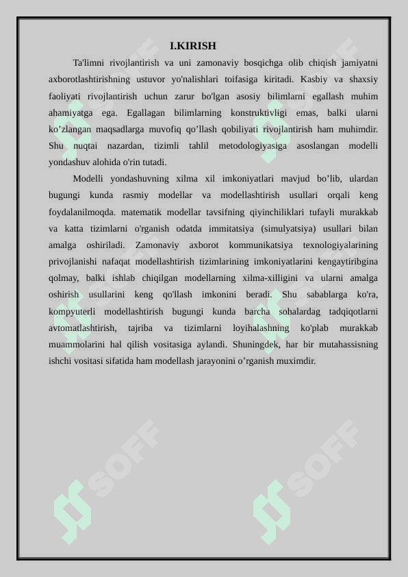 : Fizik va kimyoviy jarayonlarni matematik va kompyuterda modellashtirish 3