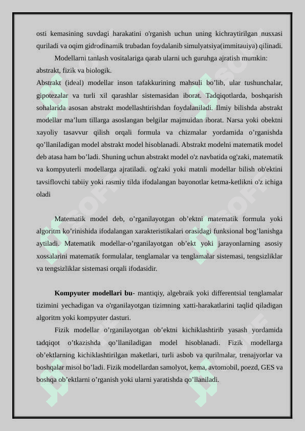 : Fizik va kimyoviy jarayonlarni matematik va kompyuterda modellashtirish 7
