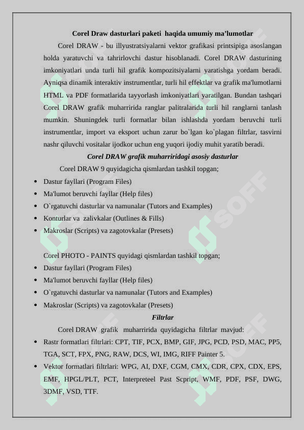 Corel draw dasturiga kirish dastur imkoniyatlari oyna interfeysi, Corel DRAW hujjatlari va shablonlardan foydalanish 2