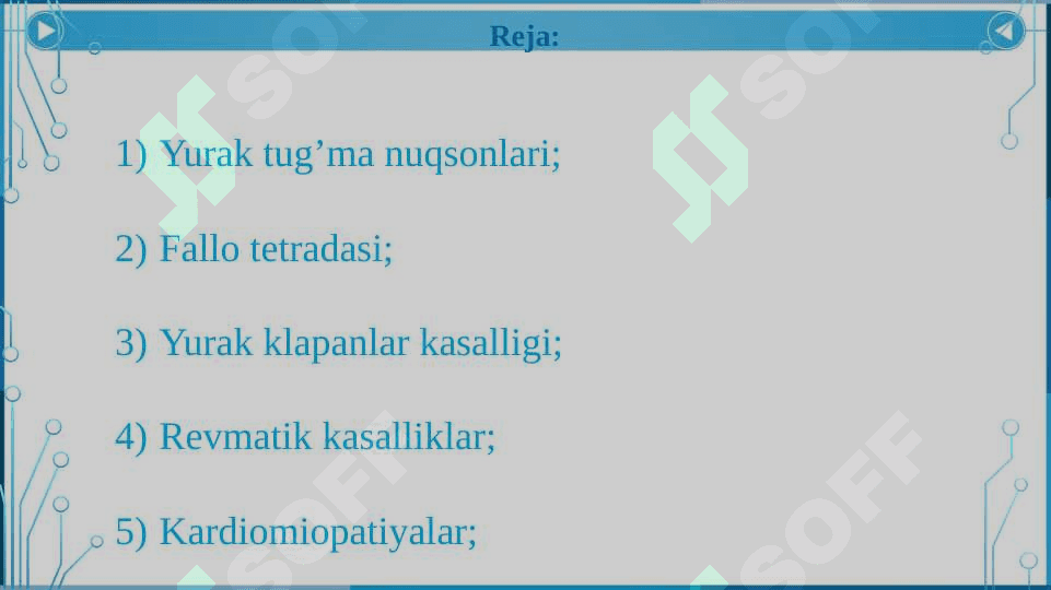 Yurak klapanlari kasalliklari. Revmatik kasalliklar. Kardiomiopatiyalar. 3