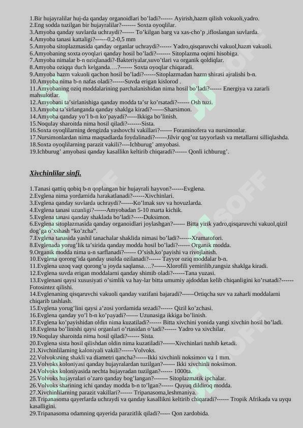 7-sinf Zoologiya mavzulashtirilgan. 2