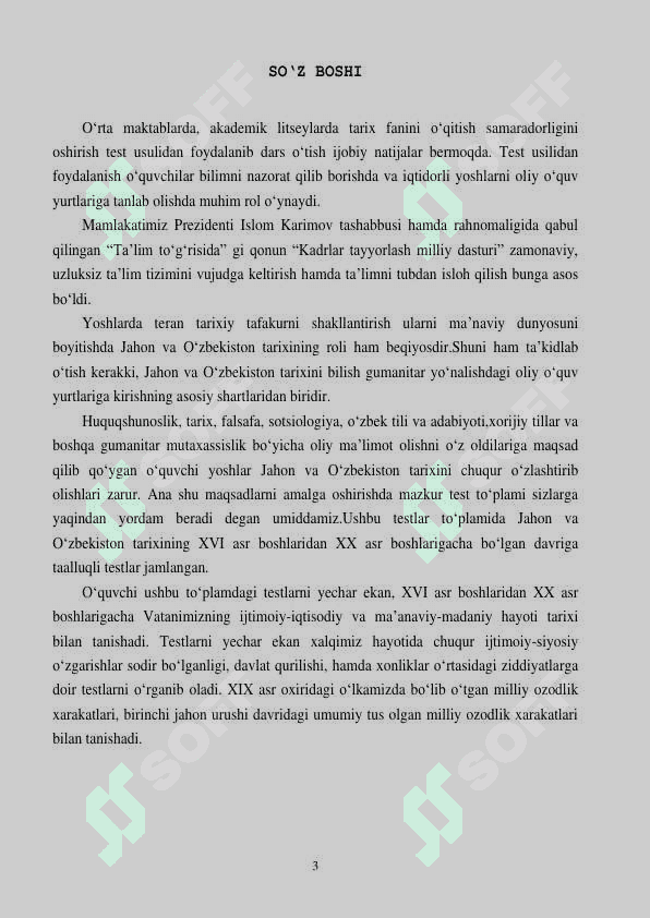 Tarixdan yangi mavzulashtirilgan testlar 3