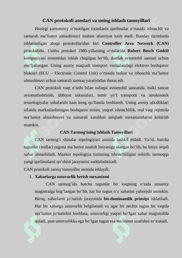 O‘rnatilgan tizimlarda CAN protokoli va uning qo‘llanilishi 4
