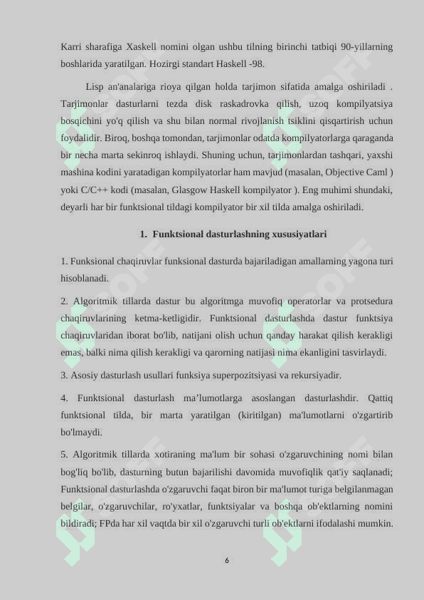 Dasturlash texnologiyalari hosil qiluvchi funksiyalar 6