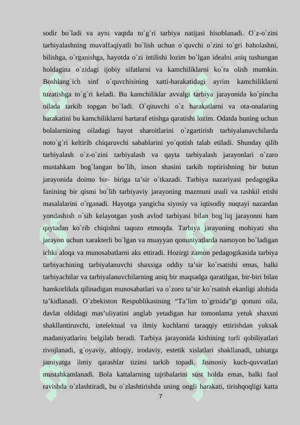 BOSHLANG'ICH SINFLARDA TARBIYA JARAYONI MOHIYATI VA MAZMUNI 7