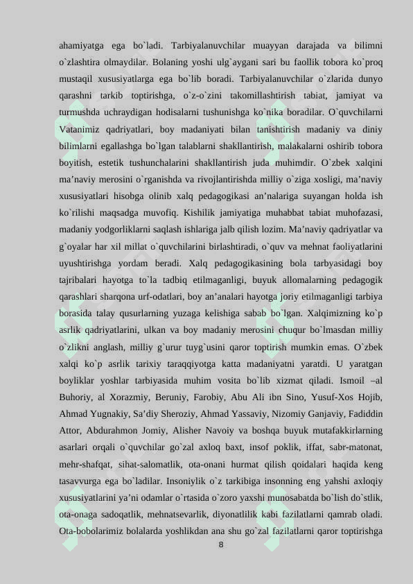 BOSHLANG'ICH SINFLARDA TARBIYA JARAYONI MOHIYATI VA MAZMUNI 8
