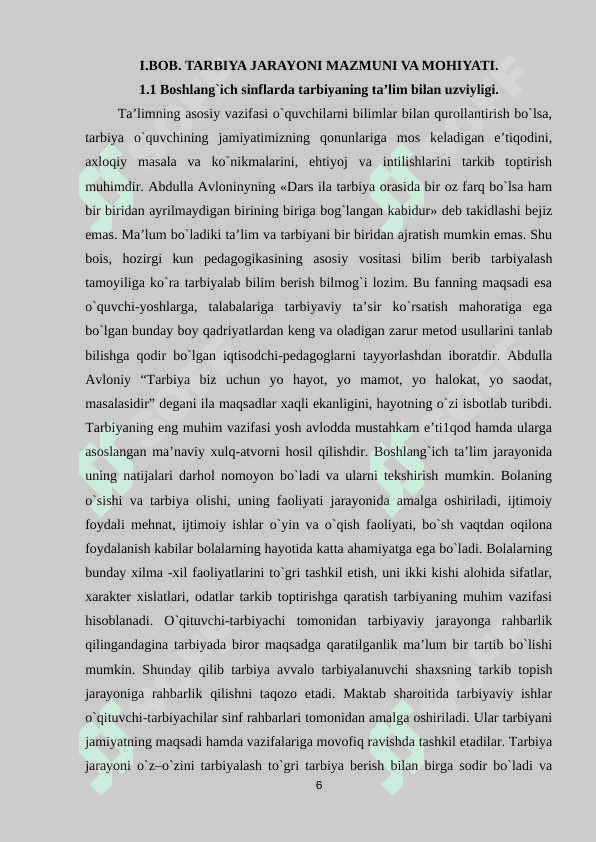 BOSHLANG'ICH SINFLARDA TARBIYA JARAYONI MOHIYATI VA MAZMUNI 6
