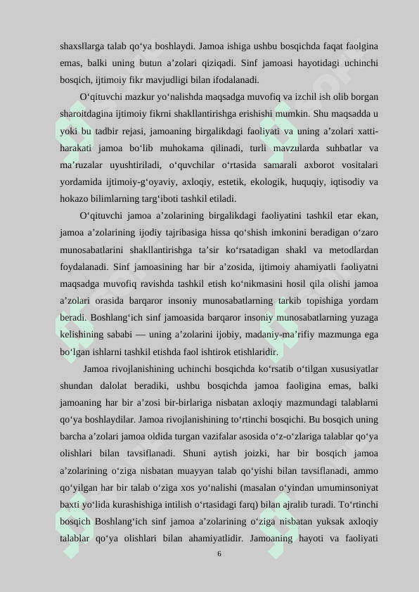 BOSHLANG'ICH SNIFDA O'QUVCHILAR JAMOASINI SHAKILLANTIRISH 6