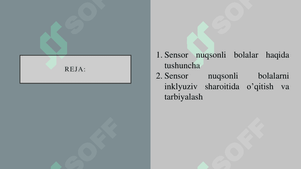 SENSOR NUQSONLI BOLALARNI INKLYUZIV TA‘LIM SHAROITIDA O‘QITISH VA TARBIYALASH 2