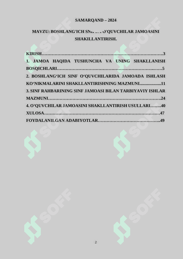 BOSHLANG'ICH SNIFDA O'QUVCHILAR JAMOASINI SHAKILLANTIRISH 2