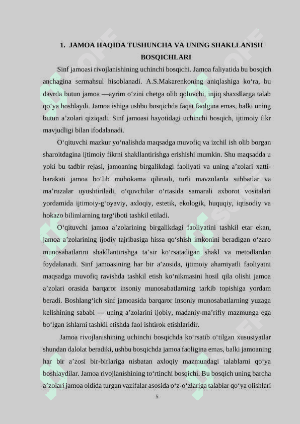 BOSHLANG'ICH SNIFDA O'QUVCHILAR JAMOASINI SHAKILLANTIRISH 5