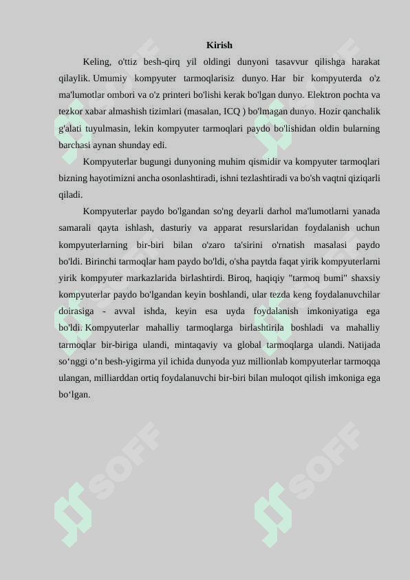 Kompyuter  tarmoqlarini qurishning asosiy prinsiplari va ularni amalda qollanilishi. 3