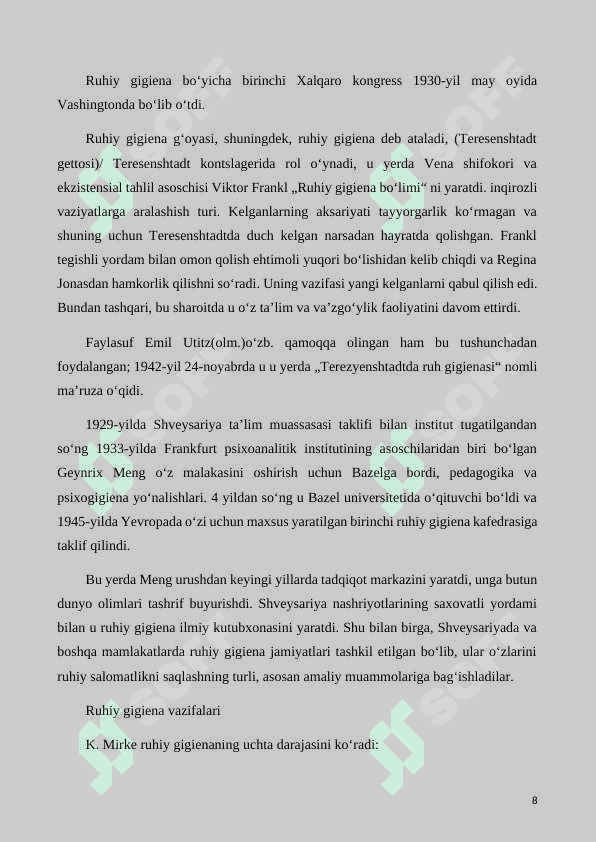 Psixogigiena haqida ma'lumot. Tibbiyot hodimlari psixogigienasi. 8