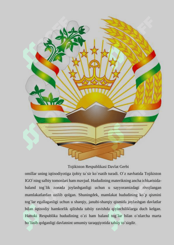 Tojikiston respublikasining geografik o’rni, tabiiy sharoiti va tabiiy resurslari 7