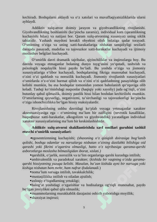 VOYAGA YETMAGANLARDA ADDIKTIV XULQ-ATVOR TURLARI, SABABLARI VA UNING PROFILAKTIKASI 5