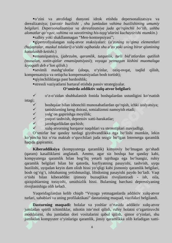 VOYAGA YETMAGANLARDA ADDIKTIV XULQ-ATVOR TURLARI, SABABLARI VA UNING PROFILAKTIKASI 6
