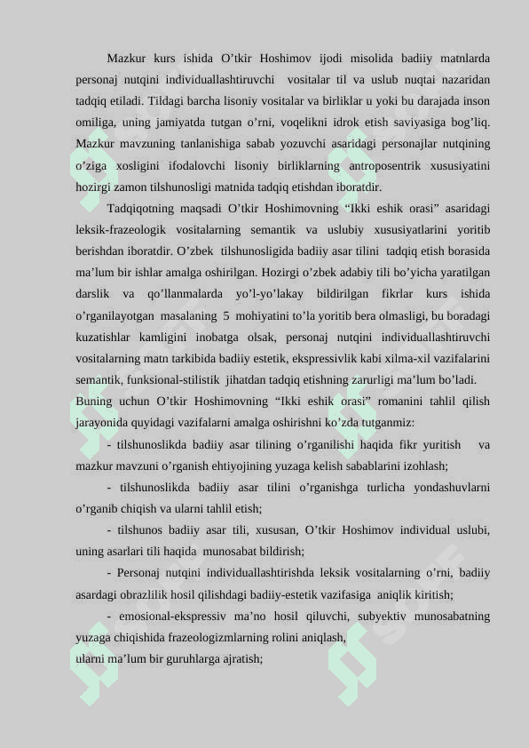 «O’tkir Hoshimovning «Ikki eshik orasi» asarida personaj nutqini individuallashtirish vositalari» 4