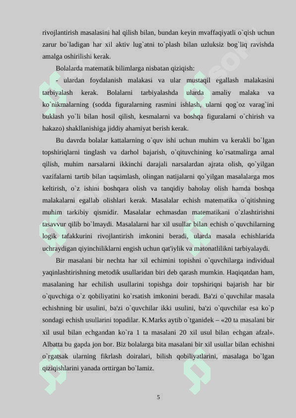 O`quvchilarda masala yechish uquvini shakllantirish 5