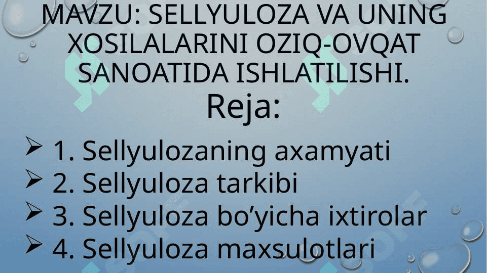Sellyuloza va uning xosilalarini oziq-ovqat sanoatida ishlatilishi 2