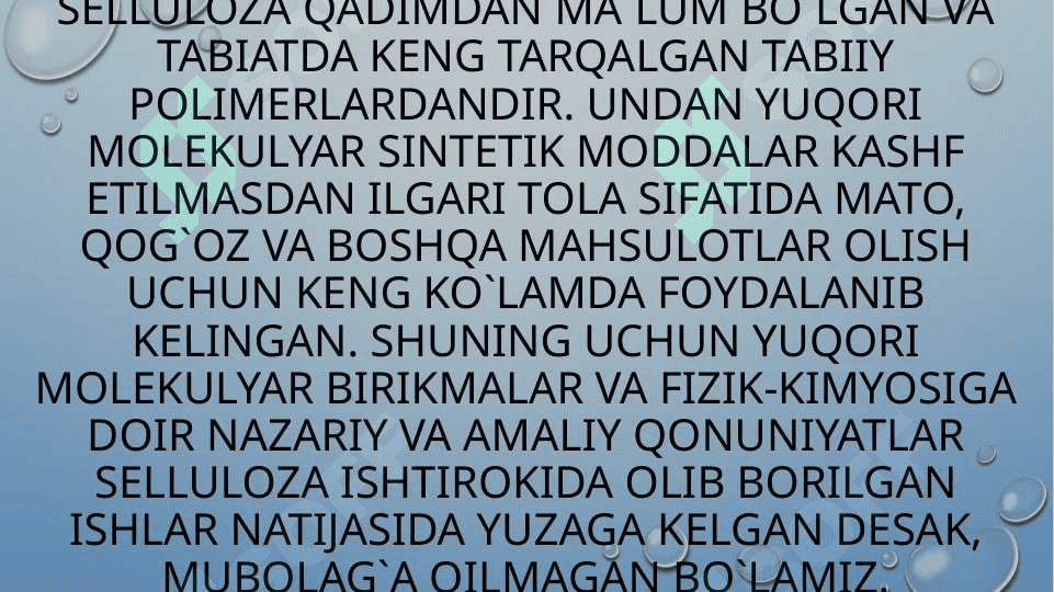 Sellyuloza va uning xosilalarini oziq-ovqat sanoatida ishlatilishi 6