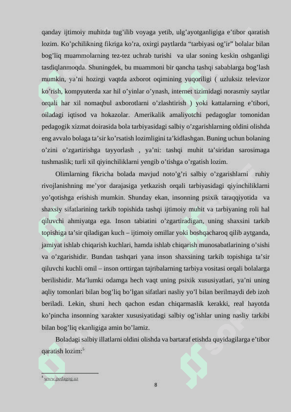 Tarbiyasi og’ir o’smirlar – ijtimoiy pedagogik faoliyat obyekti sifatida 8