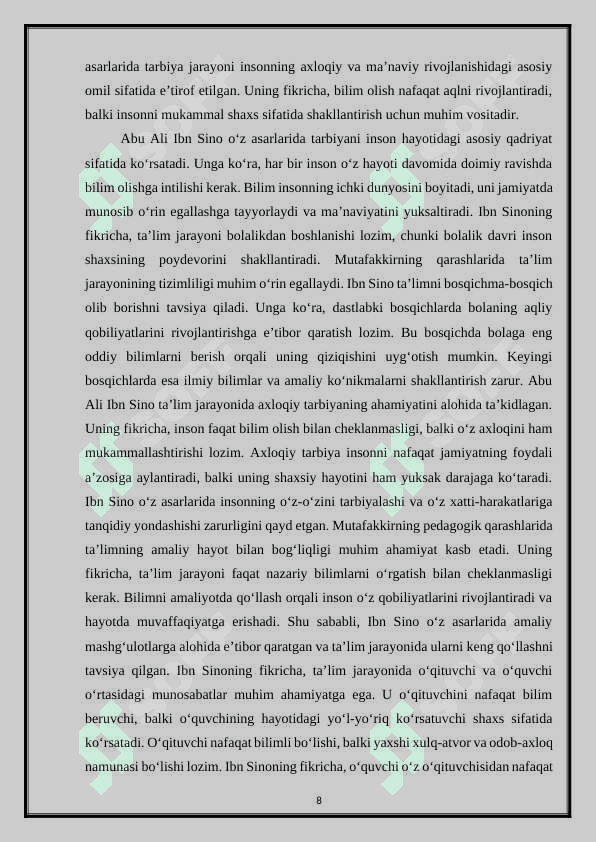 Abu ali Ibn Sinoning hamda Yusuf Xos Xojibning asarlarida ijtimoiy pedagogik g'oyalari 8