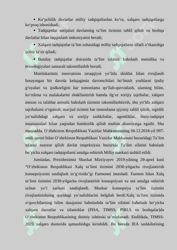 TIMSS (Trends in International Mathematics and Science Study (TIMSS) 4 va 8-sinf oquvchilarining matematika va tabiiy yonalishdagi fanlardan ozlashtirish darajasini baholash uchun) tadqiqotlari haqida umumiy tushuncha 5