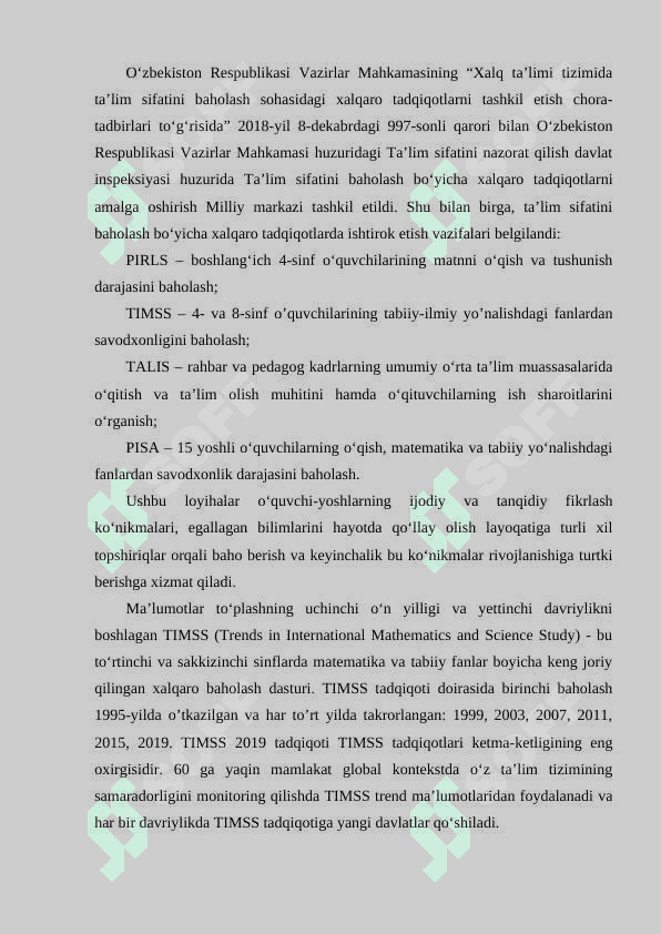 TIMSS (Trends in International Mathematics and Science Study (TIMSS) 4 va 8-sinf oquvchilarining matematika va tabiiy yonalishdagi fanlardan ozlashtirish darajasini baholash uchun) tadqiqotlari haqida umumiy tushuncha 7