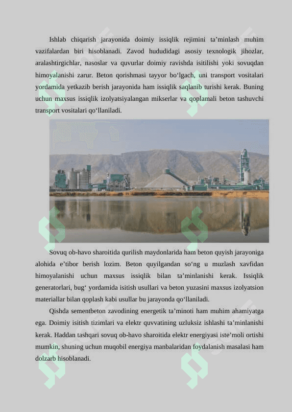 Qishda va issiq iqlimda sementbeton zavodining ishlarini o‘ziga xos tomonlari 4