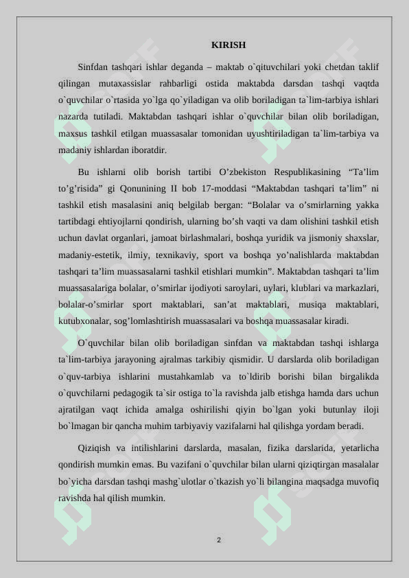 Sinfdan va maktabdan tashqari ishlarni tashkil qilishda tashkilotchi shaxsiga bo’lgan talablar 2
