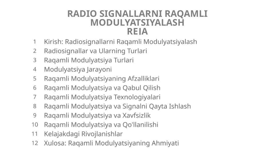 RADIO SIGNALLARNI RAQAMLI MODULYATSIYALASH