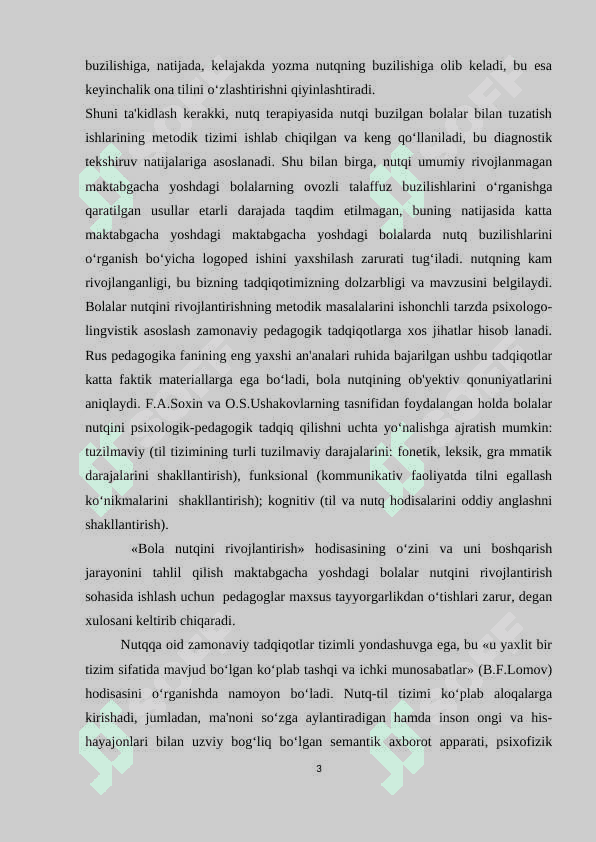 Nutq rivojlanishining 3- darajasi boʻlgan maktabgacha yoshdagi bolalarda nutqning grammatik tuzilishini shakllantirish xususiyatlari 3