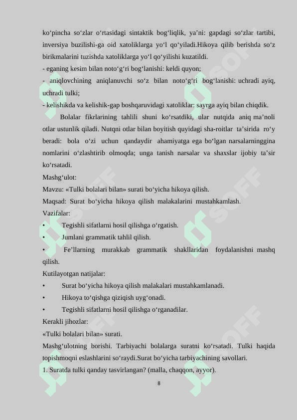 Nutq rivojlanishining 3- darajasi boʻlgan maktabgacha yoshdagi bolalarda nutqning grammatik tuzilishini shakllantirish xususiyatlari 8
