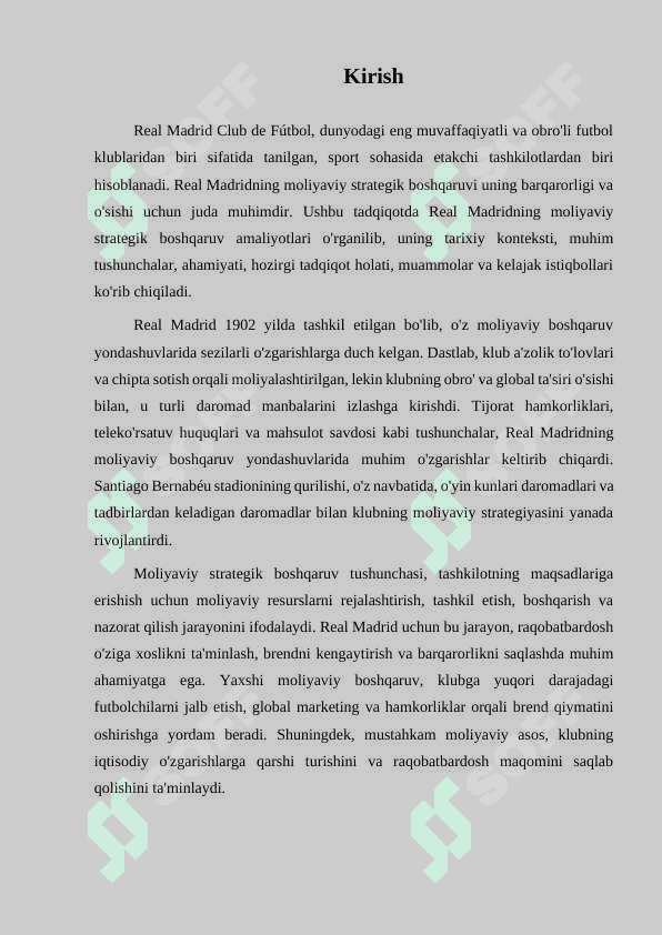Real madrid moliyaviy strategik boshqaruvi 2
