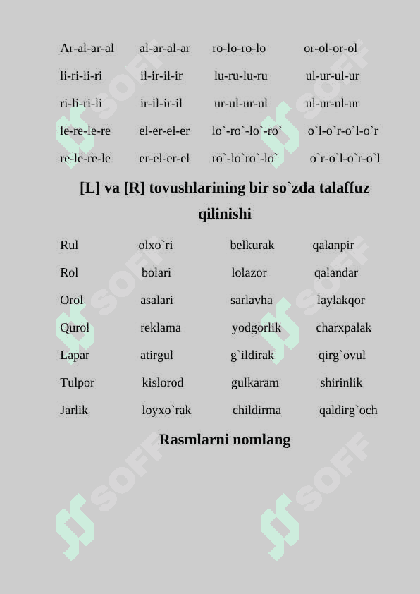L va R tovushlarini so'zlarda va gaplarda farqlash 4