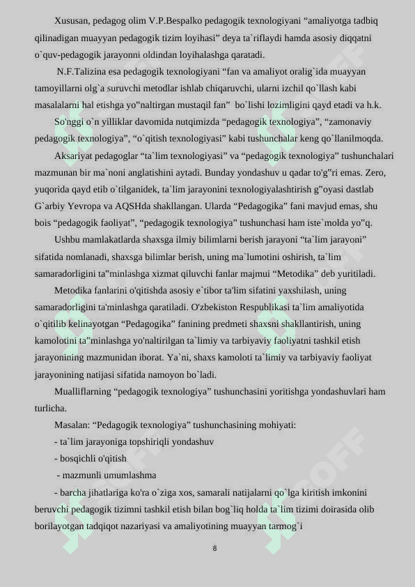 Innavatsion pedagogik texnalogiyalar asosida loyihalash usullari 8