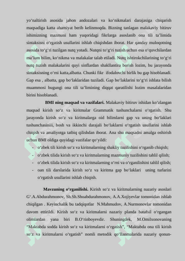 Hozirgi oʻzbek tilida kirish soʻz va kiritmali qurilmalarning leksik va grammatik xususiyatlari 3