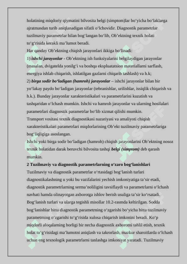Diagnostik ob'yektlar bo'yicha qoldiq resursini va diagnostik parametrlar xarakteristikalarini aniqlash 3
