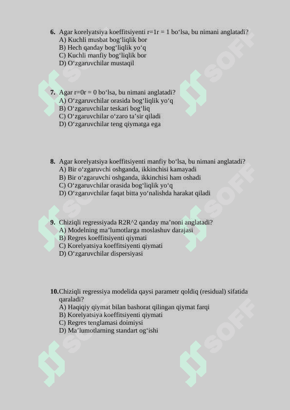 Chiziqli regressiya va korrelyatsiya test 2