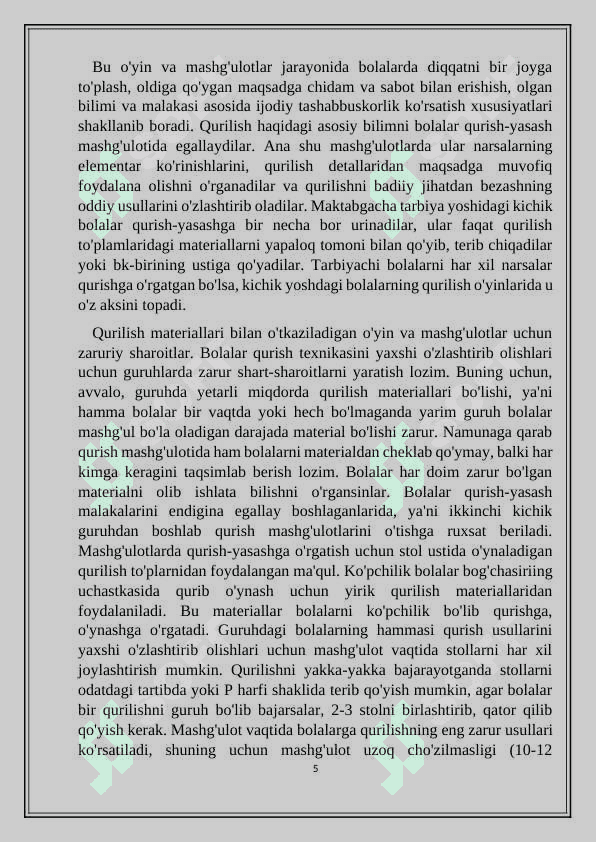 Qurish-yasash faoliyatini loyihalashtirish 5
